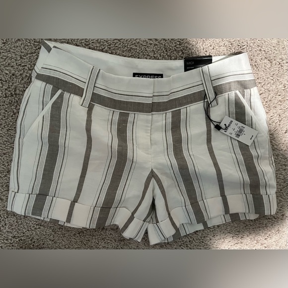 EXPRESS MIDI linen striped shorts size O - Picture 7 of 11